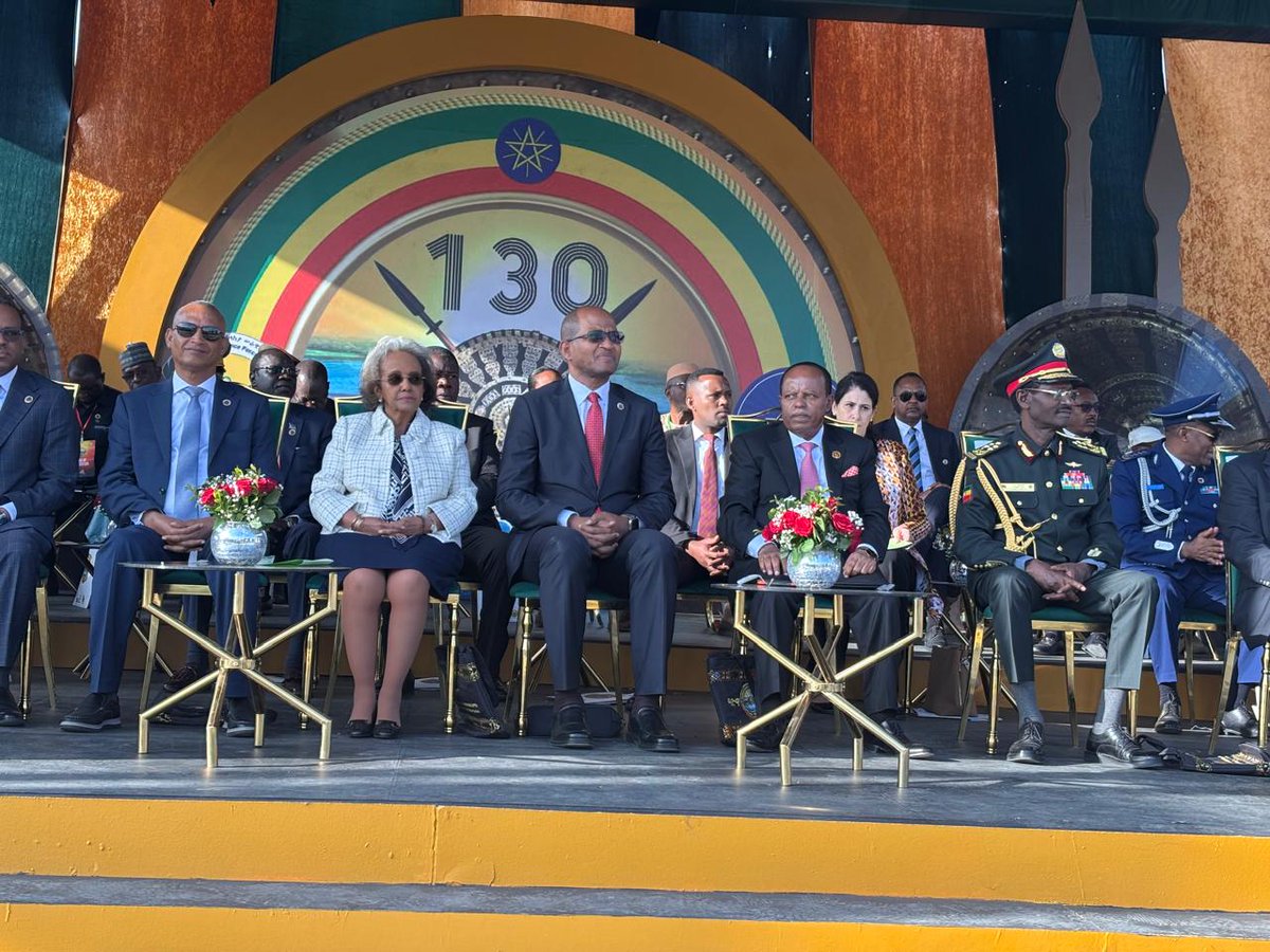 EASF4Peace's tweet photo. Brig. (Rtd) Paul Kahuria Njema, Director of EASF, joined Ethiopian officials and a large public gathering at the Adwa Victory Memorial, Ethiopia, to commemorate the 130th anniversary of the Battle of Adwa. The event featured speeches, cultural performances, a documentary screening, and a military parade.      #EASF #Adwa130