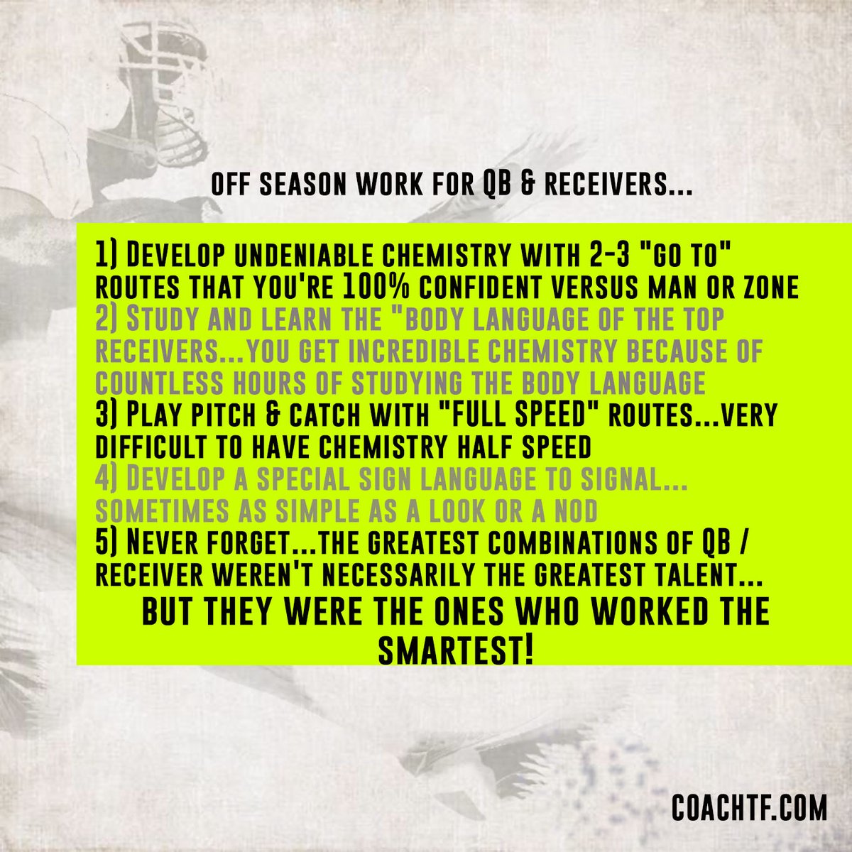 coachtf_365's tweet image. Off season work for your QBs &amp;amp; Receivers to make this season better! #FastFightFinish coachtf.com