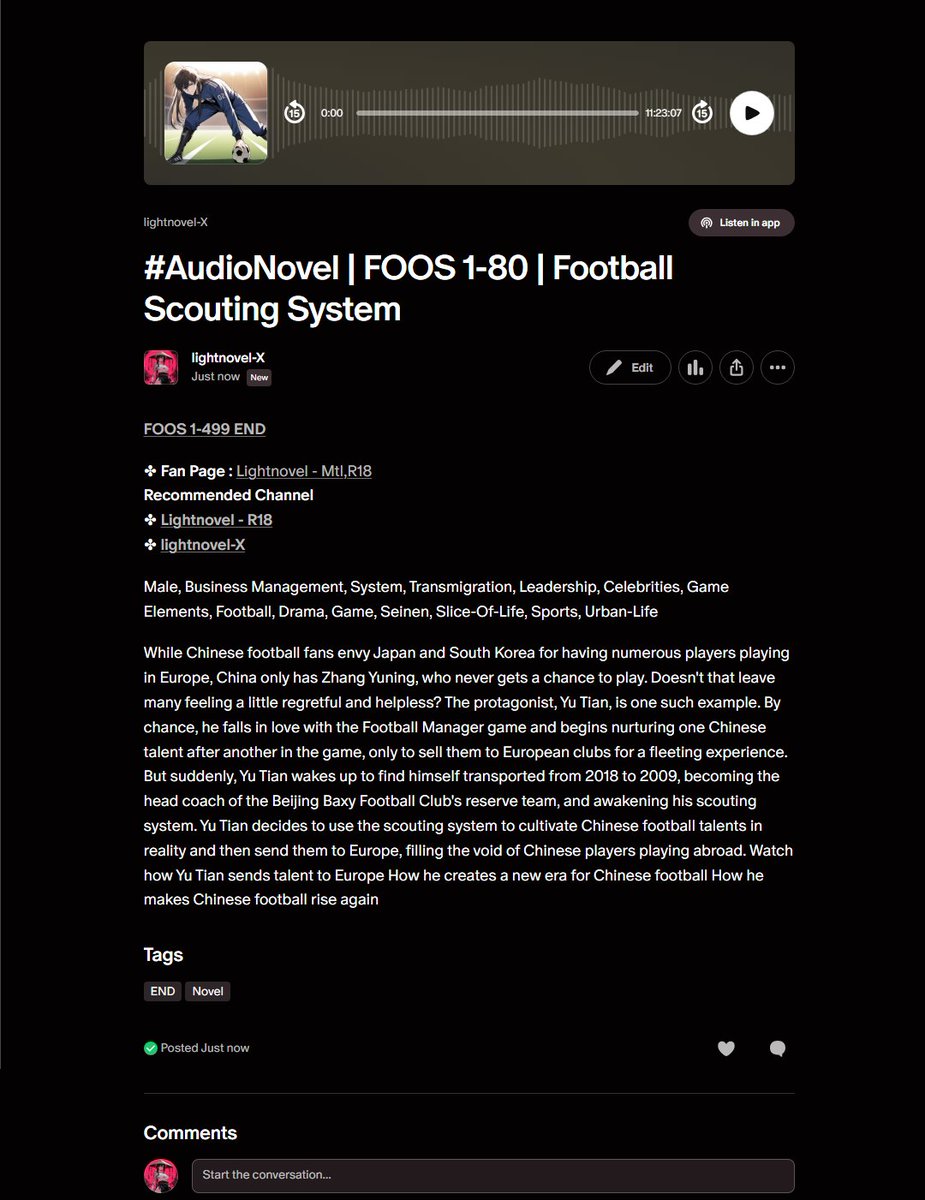 lightnovelmtl's tweet photo. #Novel #Audiobook #AdultNovel #TranslatedNovel #ReadNovel
📷 https://t.co/6YyXBemxLA
43 - TGCF 1-234 END The Grandson of a Chaebol Family
42 - FOOS 1-499 END Football Scouting System
📷 https://t.co/MEnRz6Ulmr
44 - AAWW 1-417 END Another World With AI
43 - BPGC 1-149 https://t.co/PsiHRpCbSW