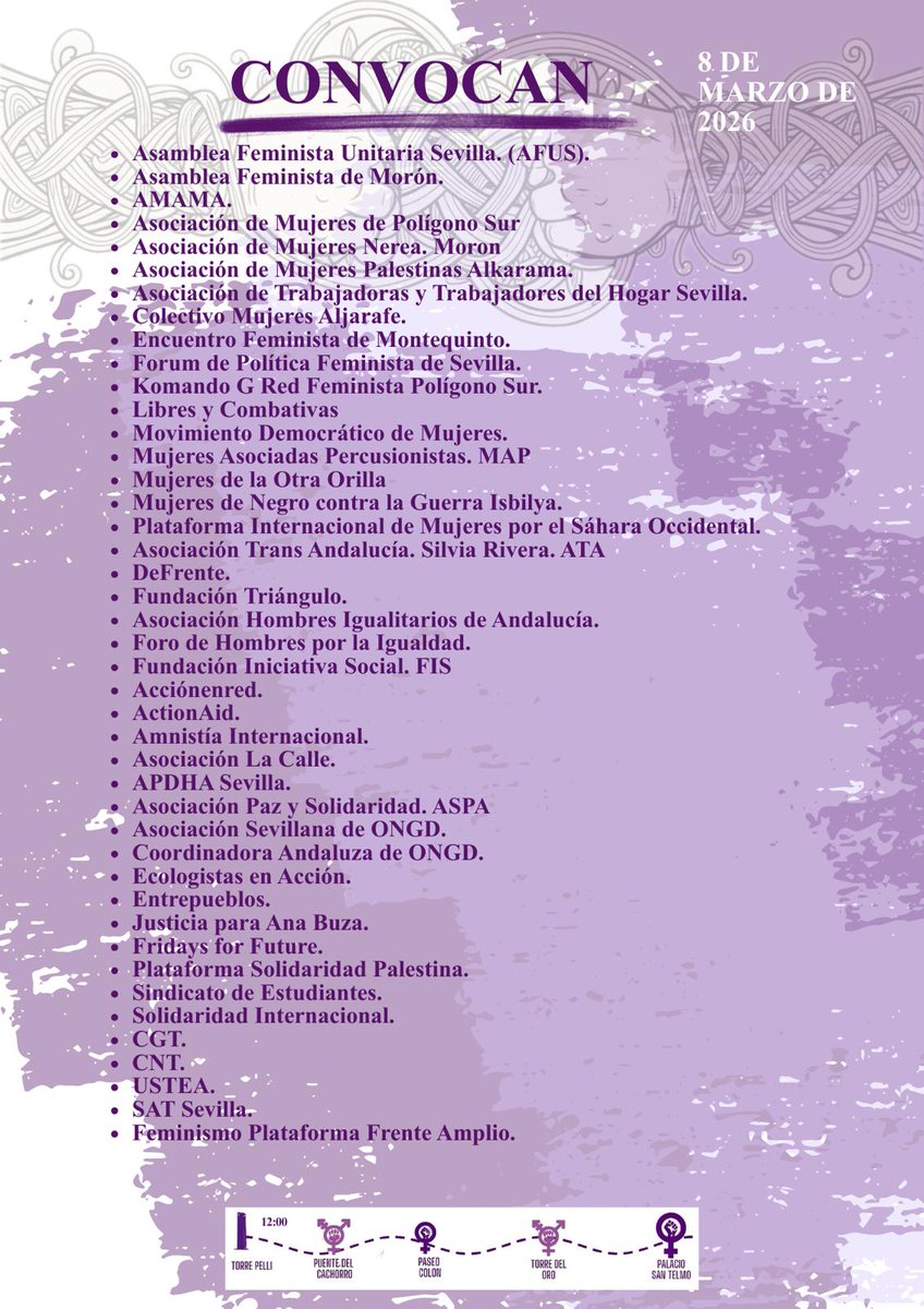 🟣 8M Sevilla ⚫
Trenzamos resistencias feministas.
MANIFESTACIÓN día de la MUJER TRABAJADORA 
Unidas frente a las violencias fascistas.
#CNT #8M