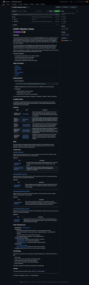 DecaDevLtd's tweet photo. built out some Migration and Upgrade Playbooks for DotNet4x to DotNet Core 10 LTS then made some AI SKILLS. Good use of a coffee break #playbooks #migrating #porting #Dotnet @gauntletai  #coffeeandcode @Austen @ashtilawat  Any Thoughts? https://t.co/uqUl6IncLK