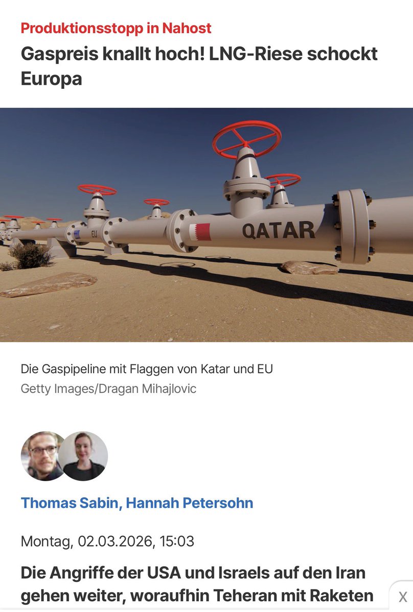 "Gaspreis knallt hoch! LNG-Riese schockt Europa"

Ach wie schick wäre es, wenn wir noch ein paar von diesen klimaneutralen Atomkraftwerken hätten...

Danke <a href="/CDU/">CDU Deutschlands</a>, <a href="/CSU/">CSU</a>, <a href="/Die_Gruenen/">BÜNDNIS 90/DIE GRÜNEN</a>, <a href="/fdp/">FDP</a> <a href="/spdde/">SPD Parteivorstand 🇪🇺</a> und SED/ <a href="/dieLinke/">Die Linke</a> ☝️

Für nichts 🤬