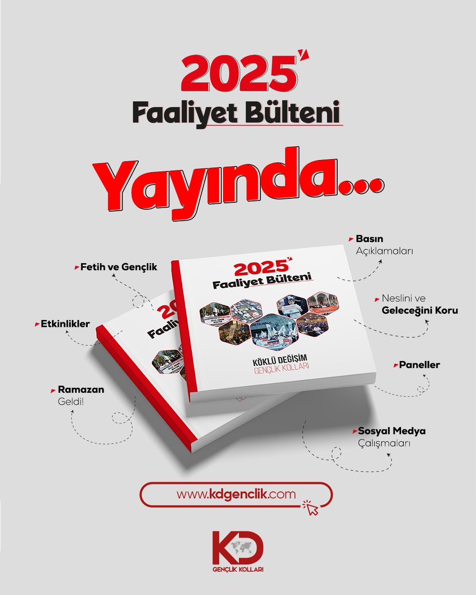 KÖKLÜ DEĞİŞİM GENÇLİK KOLLARI 2025 FAALİYET RAPORU YAYINDA!

Köklü Değişim Gençlik Kolları olarak; Allah’ın rızasını hayatının gayesi edinmiş, Kur’an’a sımsıkı sarılan, Rasulullah ﷺ’in izini takip eden ve iyiliği emredip kötülükten men etmeyi şiar edinmiş bir gençlik inşa etme