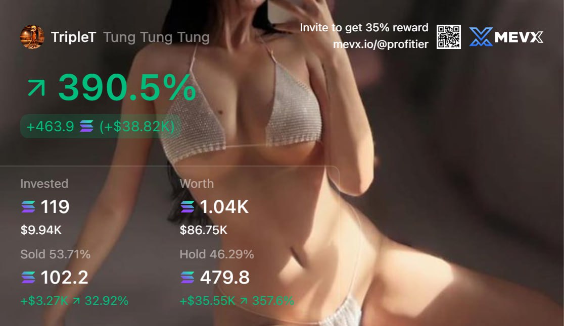 Sniped a wallet going all in: $9.94K in $TripleT
, already $$86.75K up. Giga brain or just vibes?

Wallet: VFTC8UHYFco21XKFxVQq74KesCUQ3uymsxWE3MzAhcQ
Ca: J8PSdNP3QewKq2Z1JJJFDMaqF7KcaiJhR7gbr5KZpump

Platform: mevx.io/@profitie 

#MevXSniper