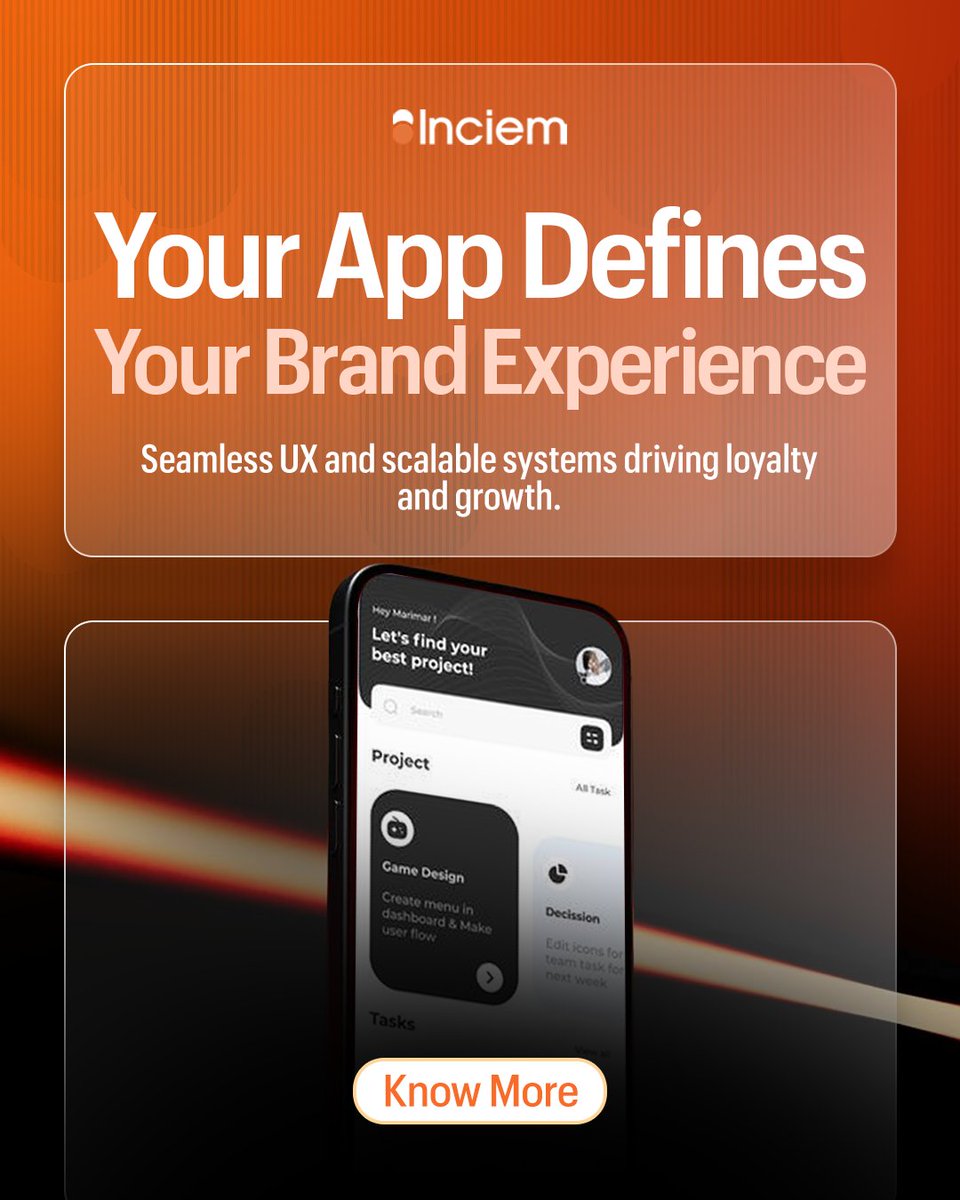 inciemtech's tweet photo. Your app is more than a tool, it’s how customers experience your brand. Build it seamless, scalable, and designed to create loyalty that lasts.

Learn more about us :
https://t.co/tlRwFk9WBP

#inciem #MobileAppDevelopment #UserExperience #AppDesign #DigitalInnovation https://t.co/d4IQ9tqLgG