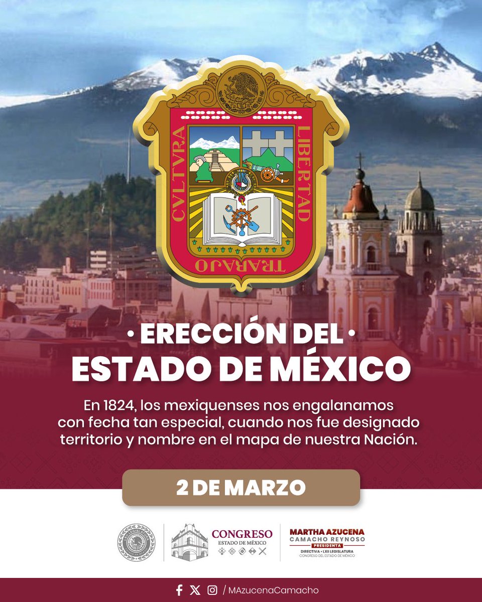 Con orgullo conmemoramos hoy la #ErecciónDelEstadoDeMéxico, tierra de mujeres y hombres que han construido una historia de lucha y esperanza.

Seguimos construyendo un estado más justo y cercano.

#EreccionEdomex 
#2DeMarzo #OrgulloMexiquense
