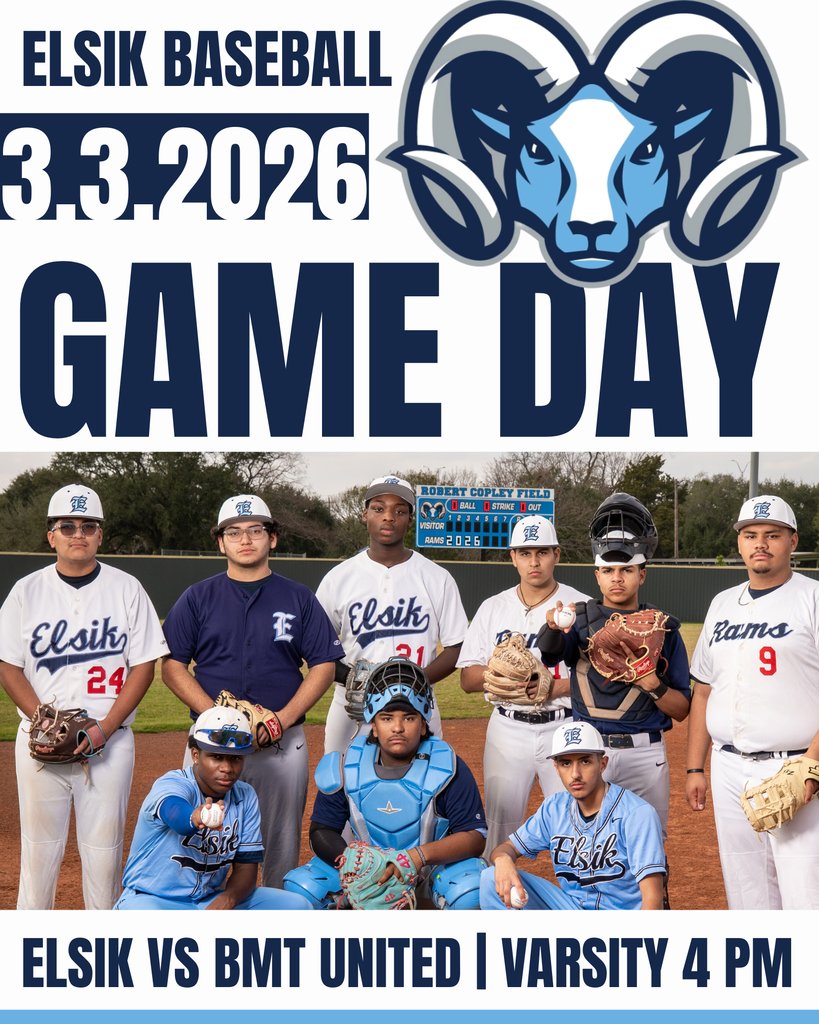 ElsikHighSchool's tweet image. "It’s GAME DAY! 🐏⚾️ Elsik Baseball takes on BMT United today! Come out and bring the energy as our Varsity squad hits the field at 4 PM. Let’s pack the stands and show that Ram pride! 💙🤍 #ElsikBaseball #RamPride #GameDay"