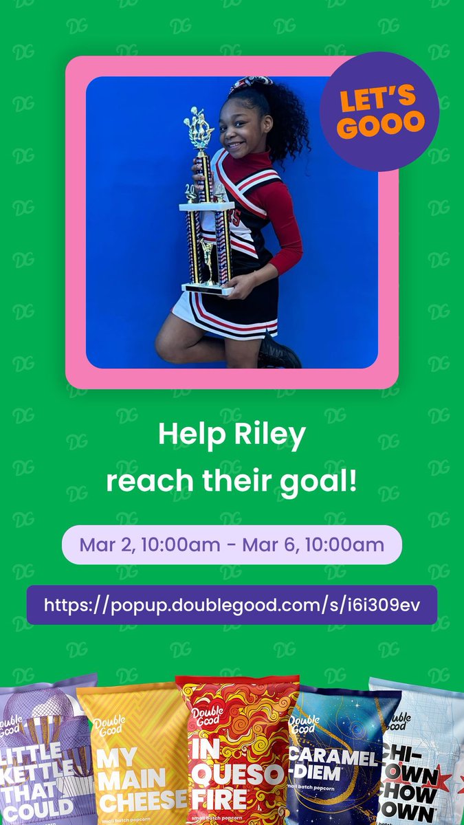 Jasmarin91's tweet photo. Hi! I’m doing a virtual fundraiser selling delicious Double Good popcorn from Mar 2, 10:00am - Mar 6, 10:00am. Get all the details and support here: https://t.co/SRUy1w0sic https://t.co/tdSxTOMKkj