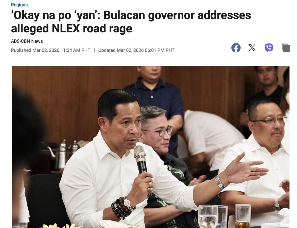 justinmaniluh's tweet photo. Majority Leader Sandro Marcos’ House Bill (HB) No. 8190 or the proposed “Anti Road Rage Act”

It is rather annoying how the Bulacan governor would actually say “Okay na po ‘yan” — as if it is no harm, no foul. If there’s no denial over the matter on his part, the whole road rage issue might be true and to make matters worse? He is downplaying the whole damned thing!

It doesn’t matter if it is a presidential son or not. If what SILG Remulla said is true, the man really deserves to be punished somehow — Remulla said that the Bulacan governor travels with 4 lanes occupied and no one can overtake. In the North Luzon EXPRESSWAY no less! Ugh!

I don’t think that this is the first time the Bulacan governor had this kind of incident of road rage or power tripping.  It is a good thing that the media caught the incident but what if it is just us, normal motorists on our way back to the city from a trip? How many prior incidents and victims were there? Hmmm… I wonder.

It is true what Majo Sandro said, “We cannot allow road rages to continue on our roads, because one reckless decision can turn into a lifelong tragedy for an innocent family”. With four lanes occupied, I could only imagine people like the Bulacan governor have a security back-up with guns. A lot can happen!

The House Bill 8190 defined what road rage is —  it gives enforcers and prosecutors a clearer tool to address patterns that often escalate. It says that road rage is defined “as any intentional and aggressive act committed by a driver or occupant arising from a traffic-related incident, carried out to intimidate, threaten, harass, retaliate against, or cause harm to another road user, and creating a clear and present danger to life, limb or property”.

But I also want to put an emphasis on this part “acts such as driving in a manner that endangers another road user, using a vehicle as a means of intimidation or pursuit, and threatening or assaulting another person in connection with a traffic encounter.”

I cannot and will not for sure what inspired the Majority Leader to file such bill -- but if it is stops someone like Daniel Fernando do such thing again. I will support it! Every Filipino passing through or going to Bulacan should feel safe from power tripping politicians with security detail.