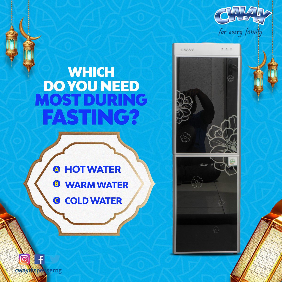 During the fasting period, which do you reach for the most? Hot, cold, or warm water? 💧

With CWAY dispenser, you enjoy your favourite temperature anytime from Suhoor to Iftar. ✨

#CWAYDispenser
#SmartLiving