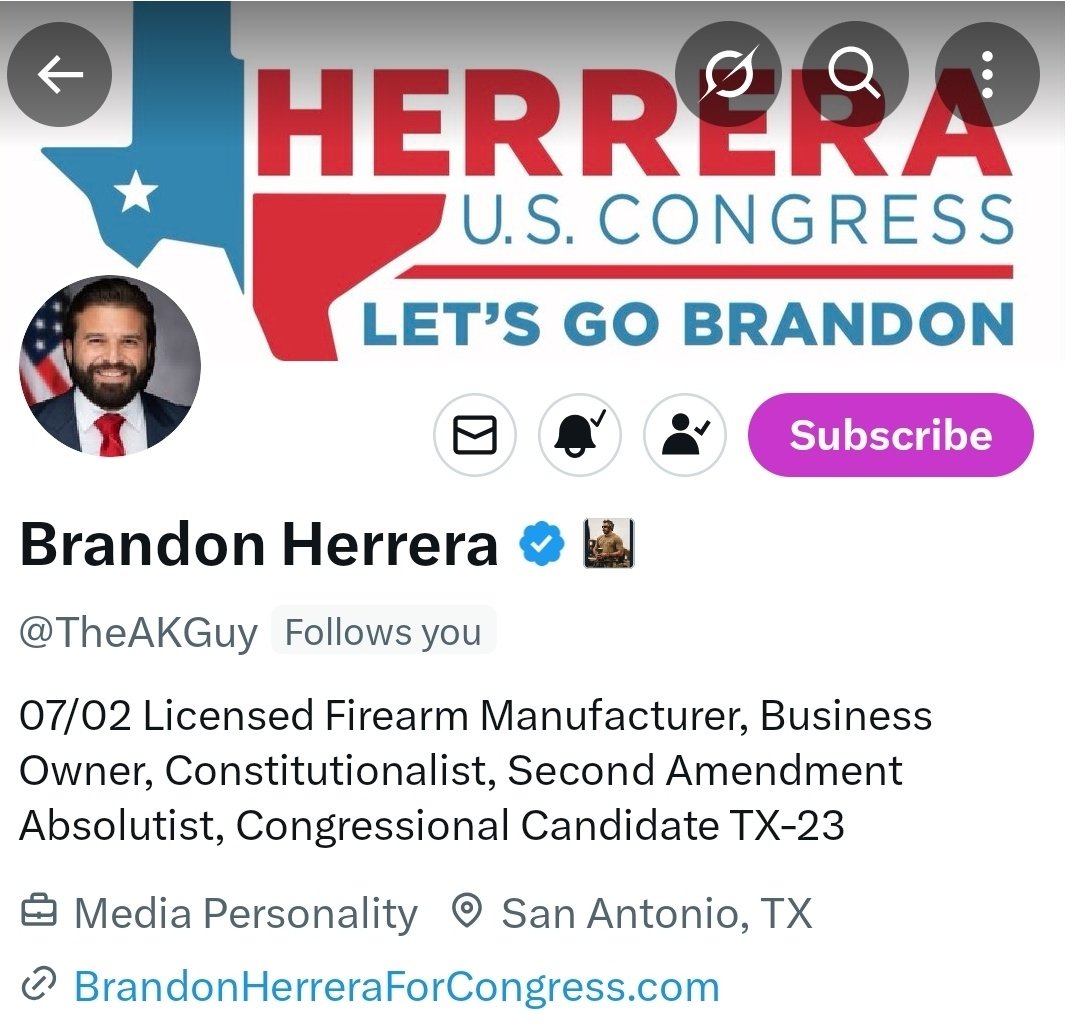Brick_Suit's tweet photo. If you live in Texas' 23rd congressional  district, you have one clear choice tomorrow.

Brandon Herrera. (@TheAKGuy) https://t.co/GnjMFUWJyX