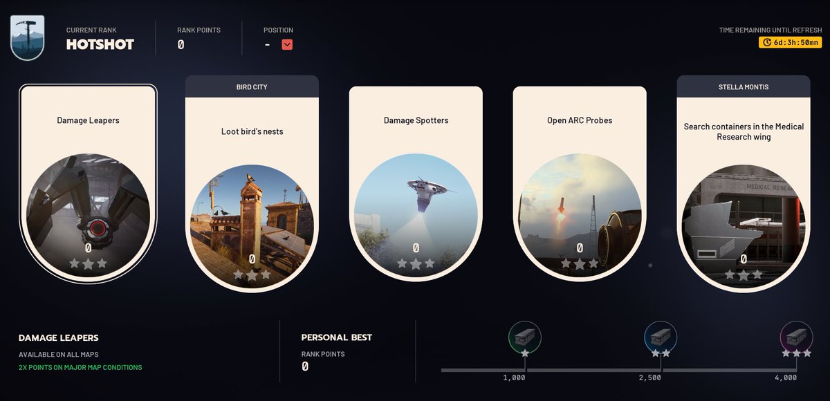 ApolloSperanza's tweet photo. NEW TRIALS TO START THE SEASON!

- Damage Leapers
- Loot Bird nests
- Damage Spotters
- Open ARC Probes
- Search containers in Medical Research wing 👀

Should be an interesting week for trials.
Finally seeing some new ones!

#ArcRaiders https://t.co/KulDA0ZAZS