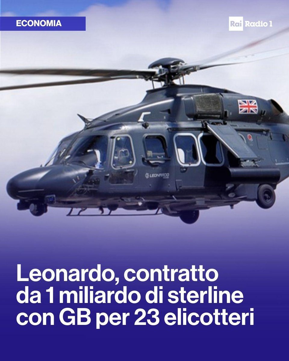 Radio1Rai's tweet image. 🔵#RegnoUnito Il ministero della Difesa inglese ha annunciato l’assegnazione a #Leonardo di un contratto da un miliardo di sterline per il programma New Medium Helicopter. L’azienda italiana costruirà e consegnerà 23 elicotteri AW149, alle forze armate del Regno Unito.