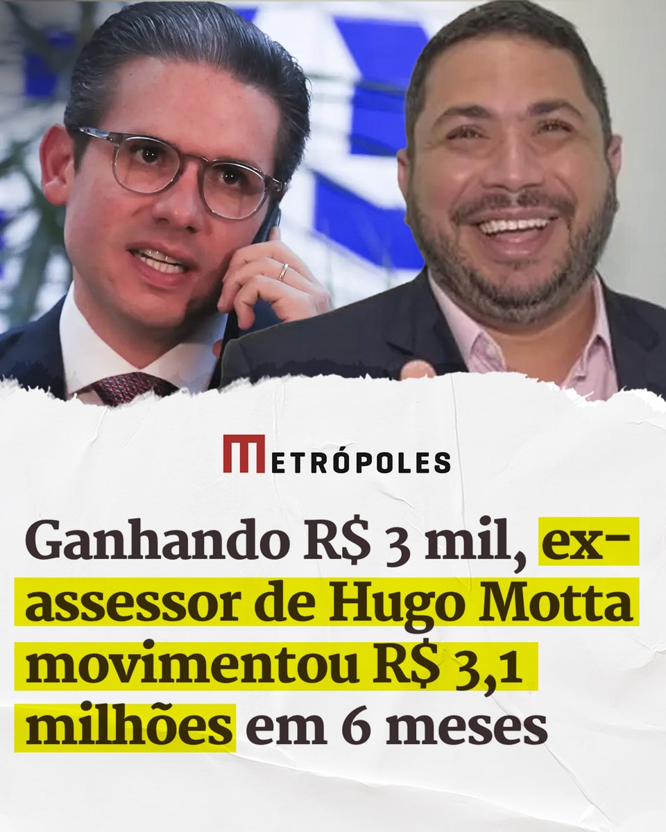 deltanmd's tweet photo. Motta, como seu assessor, com salário de 3 mil reais, conseguiu movimentar 3 milhões? Seriam esses mais indícios de rachadinha ou um novo escândalo de corrupção?

O ex-assessor de Hugo Motta, Júnior do Peixe, movimentou R$ 3,1 milhões em apenas seis meses enquanto recebia cerca de R$ 3,3 mil líquidos no gabinete. O volume de gastos é totalmente incompatível com a remuneração oficial.

Júnior do Peixe também foi dirigente da Conafer, entidade investigada no escândalo do INSS. Dados enviados pelo COAF à CPMI mostram que, no período, ele recebeu R$ 1,59 milhão de terceiros e repassou R$ 1,57 milhão a outras contas.

A Conafer arrecadou quase R$ 800 milhões com descontos de aposentados entre 2022 e 2025 e, segundo a Polícia Federal, grande parte foi destinada a empresas de fachada.

Como um assessor comum consegue movimentar tanto dinheiro?