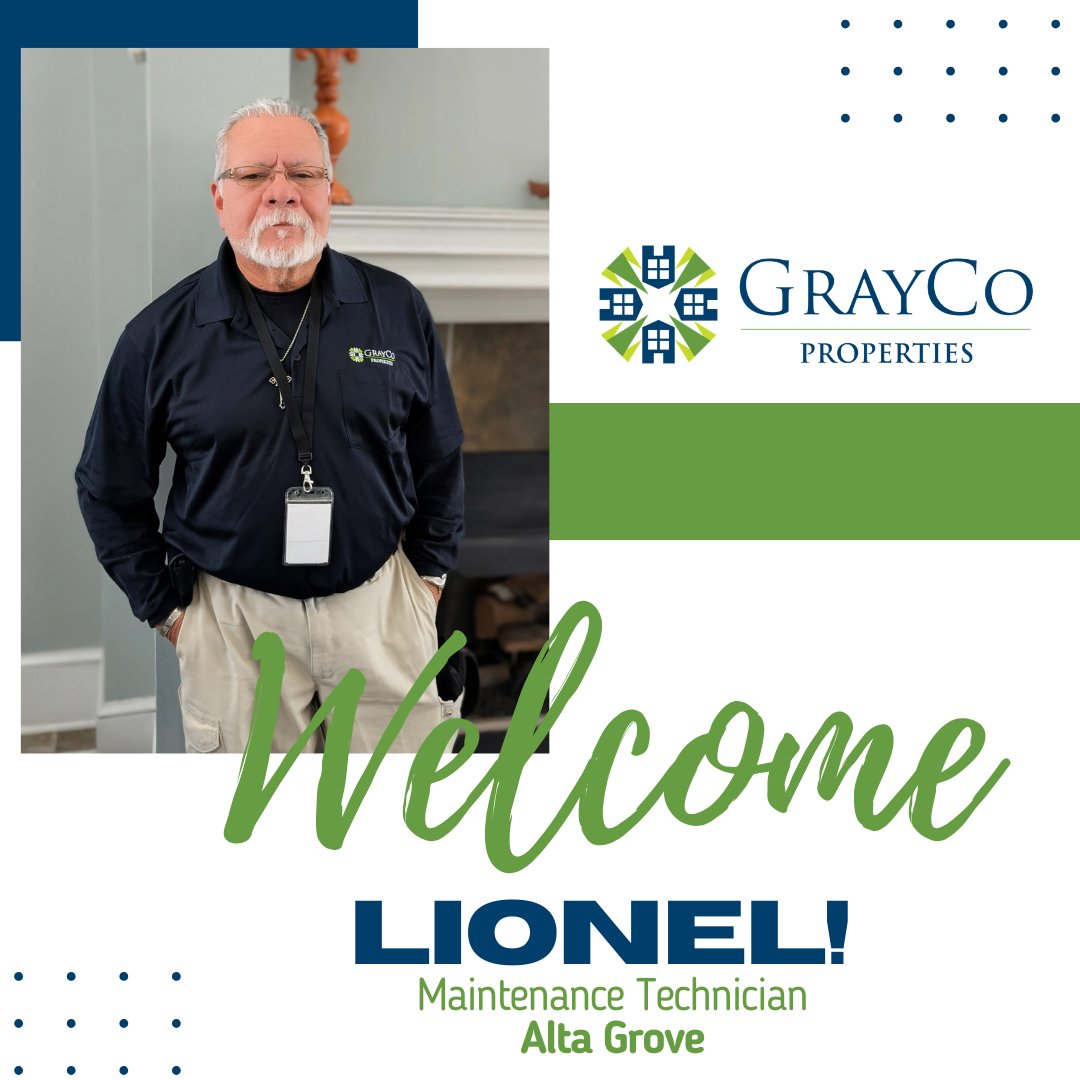 GraycoProps's tweet photo. Please join us in welcoming Lionel to our GrayCo team!
Lionel is our new Maintenance Technician at Alta Grove in Charlotte, NC.
#graycogreatness #graycopropertiesllc #graycoteam https://t.co/HIE3M6qUQO