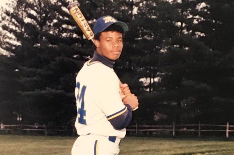Ken Griffey Jr as a high schooler at Cincinnati Moeller High School. he batted .478 with 17 home runs across two varsity seasons, winning the Ohio Gatorade Player of the Year in 1987.