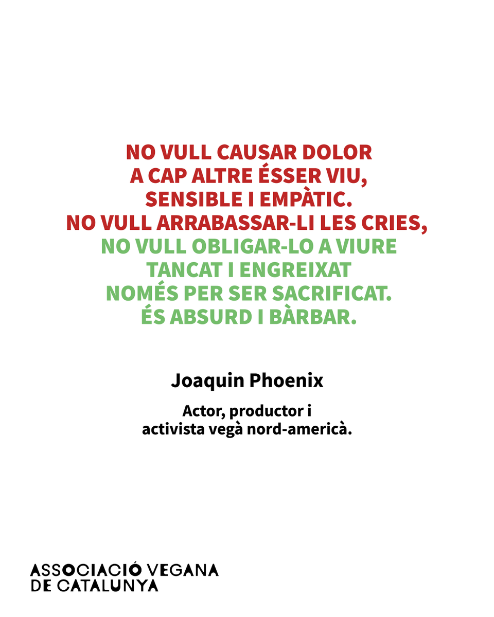 AssVeganaCat's tweet photo. Les paraules de Joaquin Phoenix ens recorden una veritat incòmoda: la violència contra els animals està tan normalitzada que gairebé ja no la qüestionem. 
El veganisme és una presa de consciència: deixar de participar en un sistema basat en el patiment

#AssociacioVeganaCatalunya https://t.co/wMdk4z3DK7