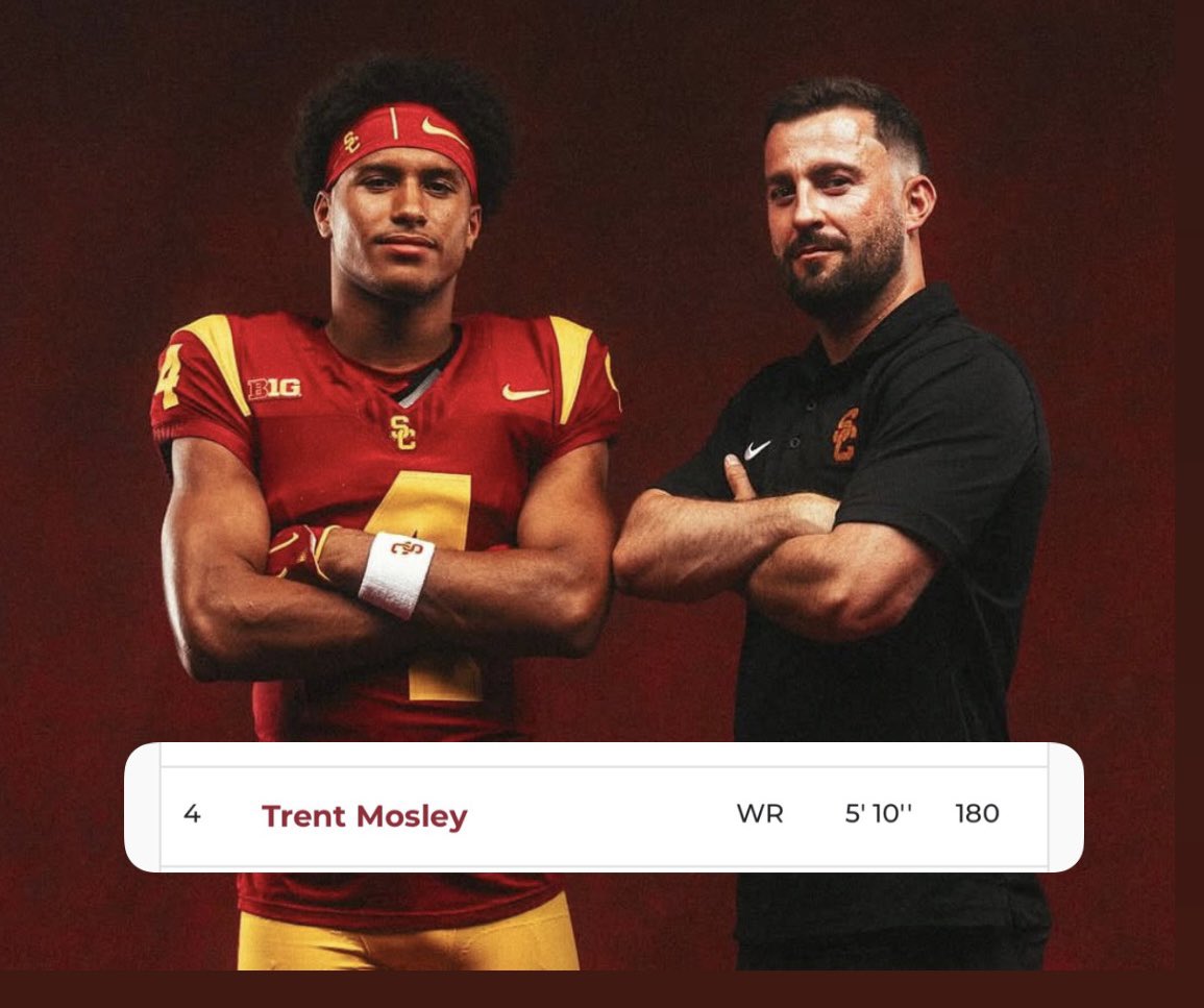 RomeroWestCoast's tweet photo. USC freshman WR- Trent Mosley will be wearing number 4️⃣ his freshman year. 

#FightOn ✌🏿| @uscfb | @mosley5_trent https://t.co/q0aBTva2TP