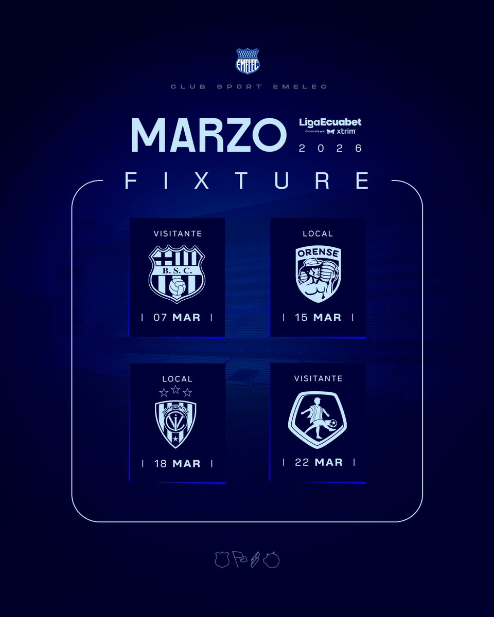 Fixture de marzo del Club Sport Emelec 💙⚡

#VolvemosASerEmelec 🔵