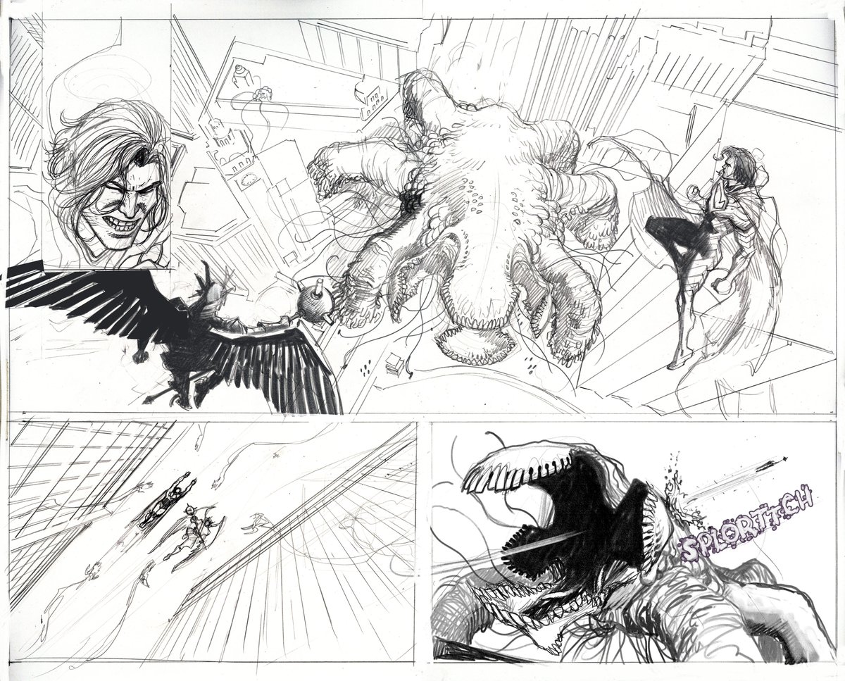 juaneferreyra's tweet photo. Absolute Superman#17 comes out this Wednesday! here is the page process for pages 4-5, layouts, pencils, inks and watercolors and then digital colors! https://t.co/NdPqX3nfJt