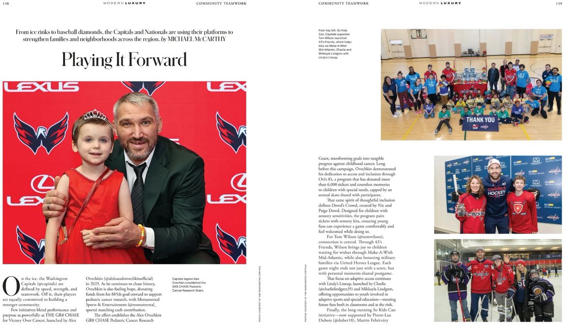 READ: Learn about <a href="/Capitals/">Washington Capitals</a> player programming including Alex Ovechkin's Gr8 Chase for Victory Over Cancer, Nic Dowd's Dowd's Crowd, Tom Wilson's Forty Three's Friends, Charlie Lindgren's Lindy's Lineup and Pierre-Luc Dubois, Martin Fehervary and Tom Wilson's So Kids Can in