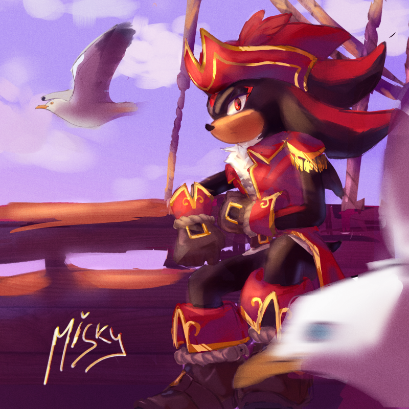 Misky_Whiski's tweet photo. Arr tripulantes 🏴‍☠️, aqui mi Shadow pirata 🦜participando de un Collab. Siempre me es divertido dibujar a Shadow probando pinceles, texturas y técnicas. 

#ShadowTheHedgehog #Shadow https://t.co/8WvR8QPoWy