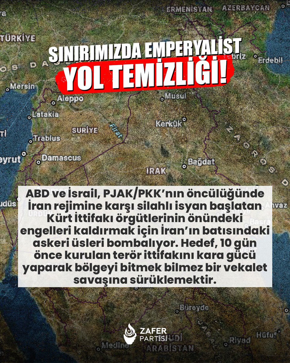 ABD ve İsrail, bugünden itibaren sözde İran Kürdistanı olarak nitelendirilen bölgelerdeki, Devrim Muhafızları ve İran Silahlı Kuvvetleri'ne ait birlik ve binaları bombalamaya başladı. 

Bu bombalama, yaklaşık 10 gün önce PKK'nın İran yapılanması PJAK öncülüğünde oluşturulup,