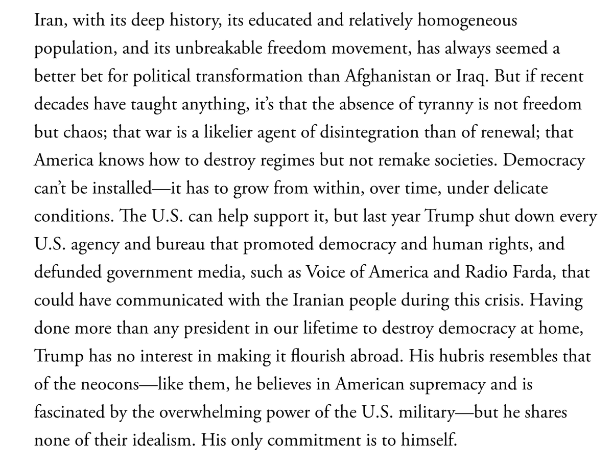 nxthompson's tweet photo. "America knows how to destroy regimes but not how to rebuild societies." 

A haunting George Packer piece about the hubris of the war we've just started. https://t.co/aFDDmnrAzH https://t.co/gPAZZt9qtN