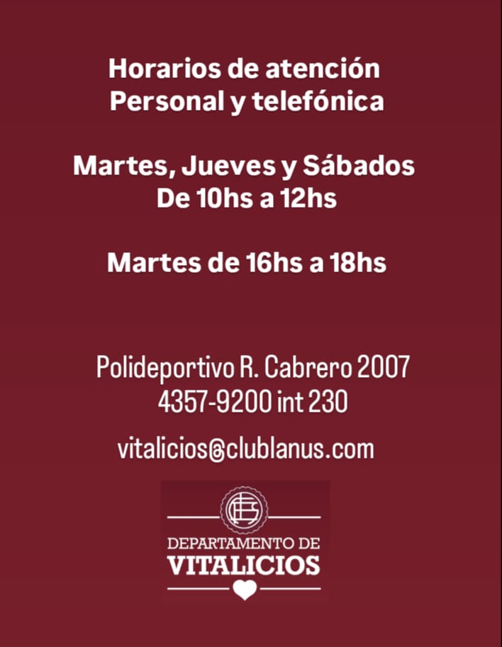 ✅️MARZO !! Dias y horarios de atención alquileres quinchos - Consultas socios vitalicios. ☎️4357 9200 int 230 - vitalicios@clublanus.com ❤️🇱🇻