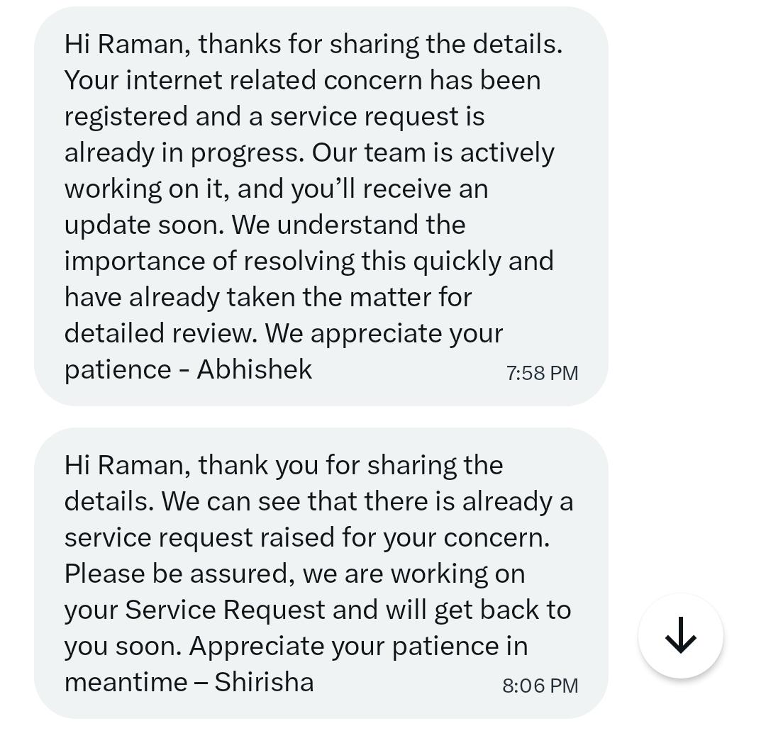 Ramansandhu2201's tweet image. Agar service theek nahi ho sakti to bata do…
Har month ₹599+GST aur speed 1 Mbps bhi nahi 😑
@JioCare @reliancejio
#JioAirFiber #FixThis