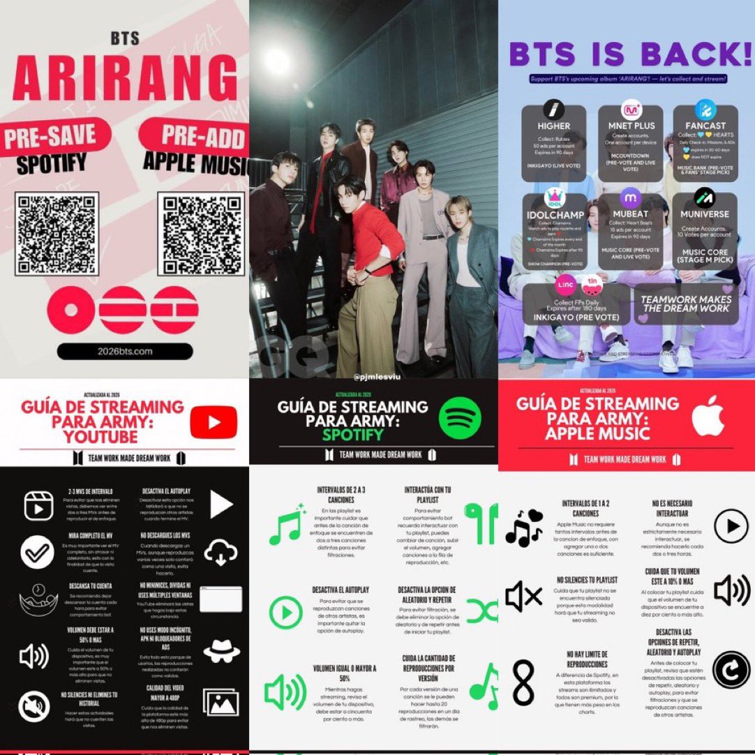 🚨 MAXIMA DIFUSIÓN A INFORMACIÓN IMPORTANTE ESTAMOS A NADA DEL CB y NECESITAMOS DIFUNDIR estás imágenes en todos lados ‼️ 

— 🗳️apps de votaciones
— 📝guías de streaming
— 🍏🍎pre-save arirang

BTS IS COMING
ARIRANG IS COMING
BTS LOCKDOWN
#BTS_ARIRANG
#JourneyToArirang