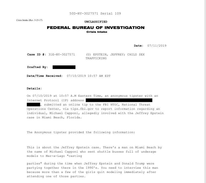 FBI tip says busses of underage models were sent to Mar-A-Lago in the 90s.