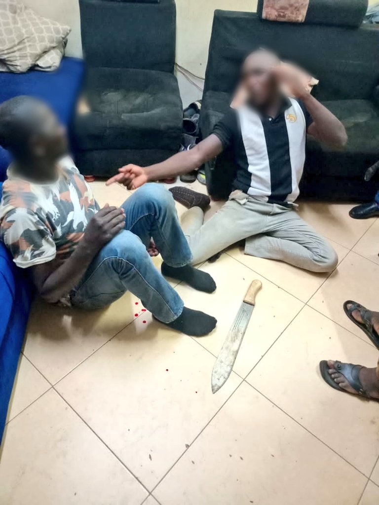 Police in Kampala Metropolitan Area have arrested two suspects who were found armed with a panga near Total petrol station in Kabuusu on the night of 26th February 2026, following a timely alert from a private security officer. It is alleged that at around 9:00 p.m., a vehicle