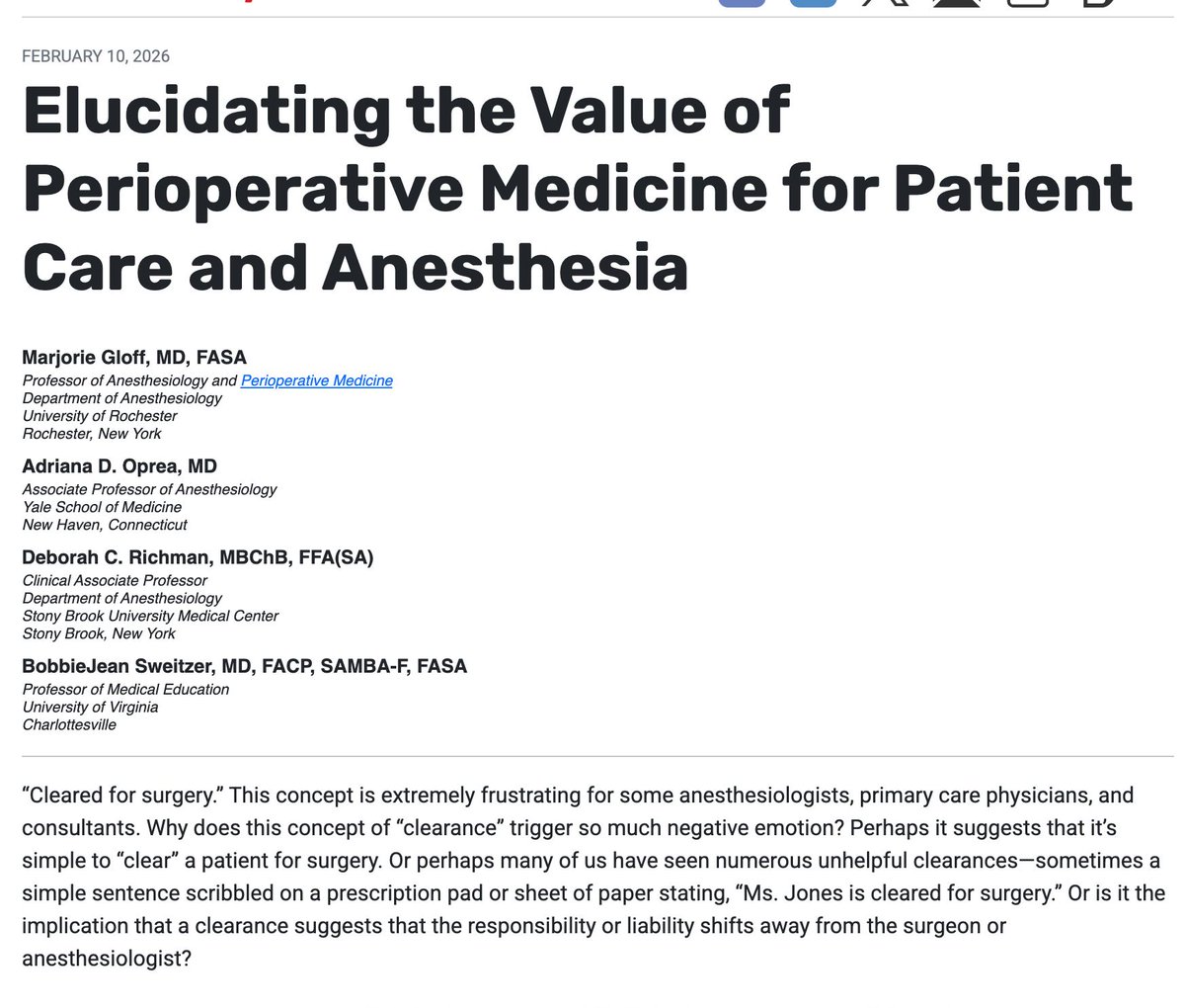 SPAQIedu's tweet photo. ICYMI! Kudos and thank you to this team of SPAQI experts for this Anesthesia News article expounding on the value of #periopmedicine 
https://t.co/XsRp4GnLVH https://t.co/35po5N46wQ
