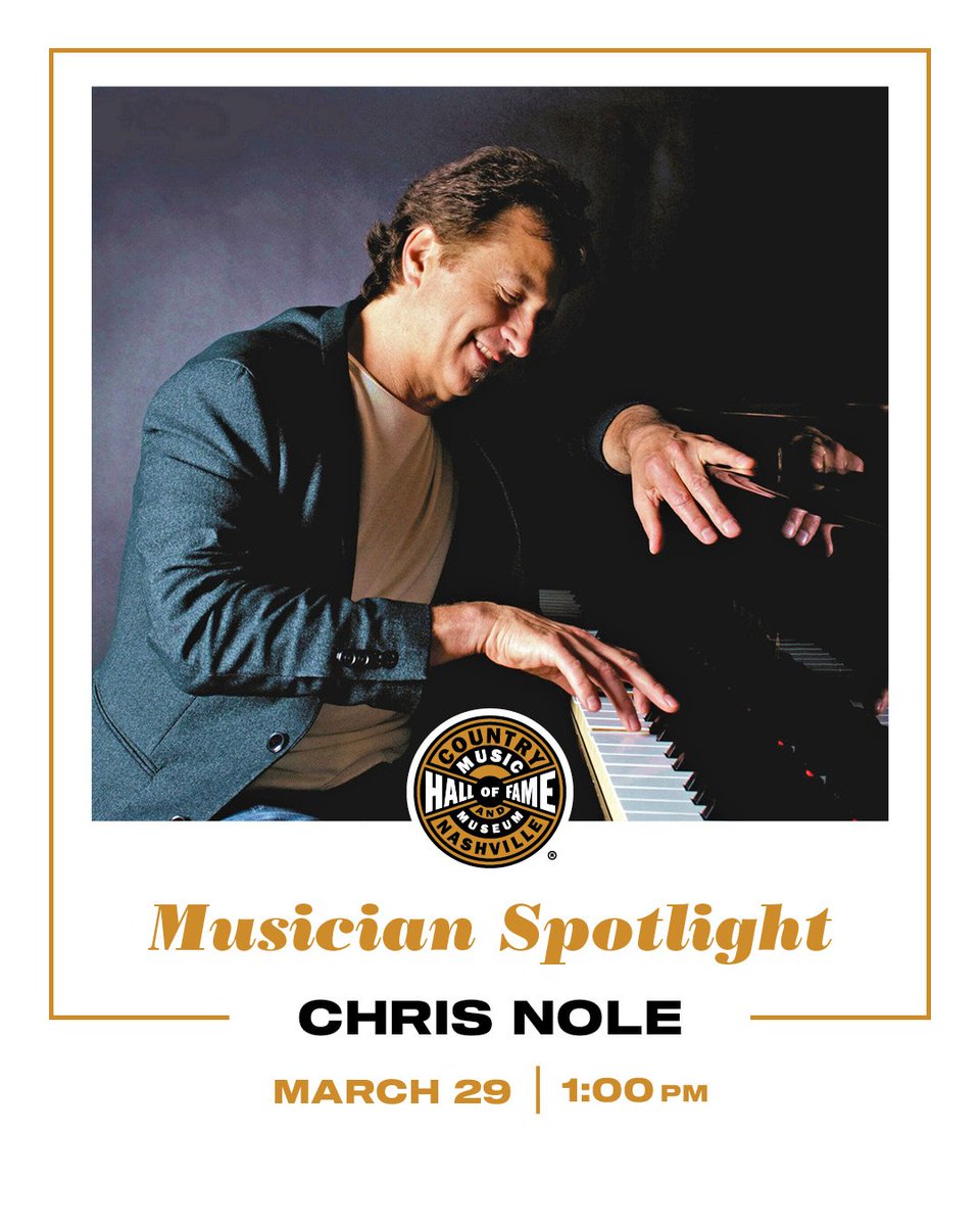 chrisnole's tweet photo. Hey folks - Sunday, March 29 at 1:00 p.m. is gonna be fun 🤟😎⚡️ , I’ll be joining the @countrymusichof for a Musician Spotlight in the Ford Theater where I’ll play a few tunes and talk about my career in the music biz 🎶🎹 Please join me there! https://t.co/iU8Nv5K4Og https://t.co/glKqMQSXjj