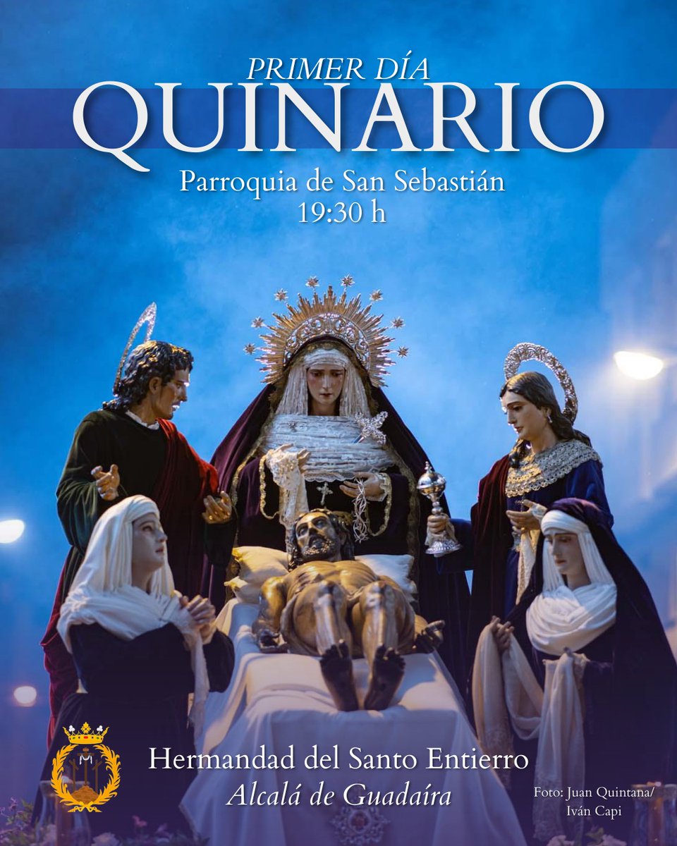 🟣 𝗣𝗥𝗜𝗠𝗘𝗥 𝗗Í𝗔 𝗗𝗘 𝗤𝗨𝗜𝗡𝗔𝗥𝗜𝗢
📅19:30 h · Sto. Rosario, Ejercicio de Quinario y Santa Misa
🗣️ Predica: Rvdo. P. D. Antonio Romero Padilla
⛪ Parroquia de S. Sebastián
🙏 Intenciones por los jóvenes de la hermandad.
📸 Hoy sesión para los fotógrafos a su finalización