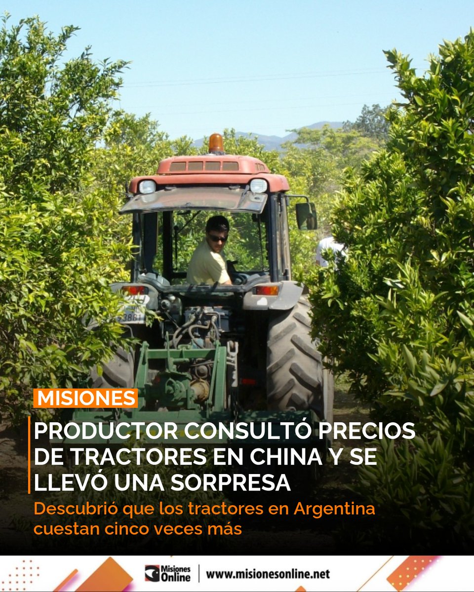 misionesonline's tweet photo. ¡Diferencia impactante! 🚜 Un productor de Misiones reveló que los tractores en Argentina cuestan hasta 5 veces más que en China. Un escándalo de precios y destrato que afecta al sector agrícola.
https://t.co/gr3sp21462
#Tractores #Precios #Campo #Argentina https://t.co/BL4uifUSvb