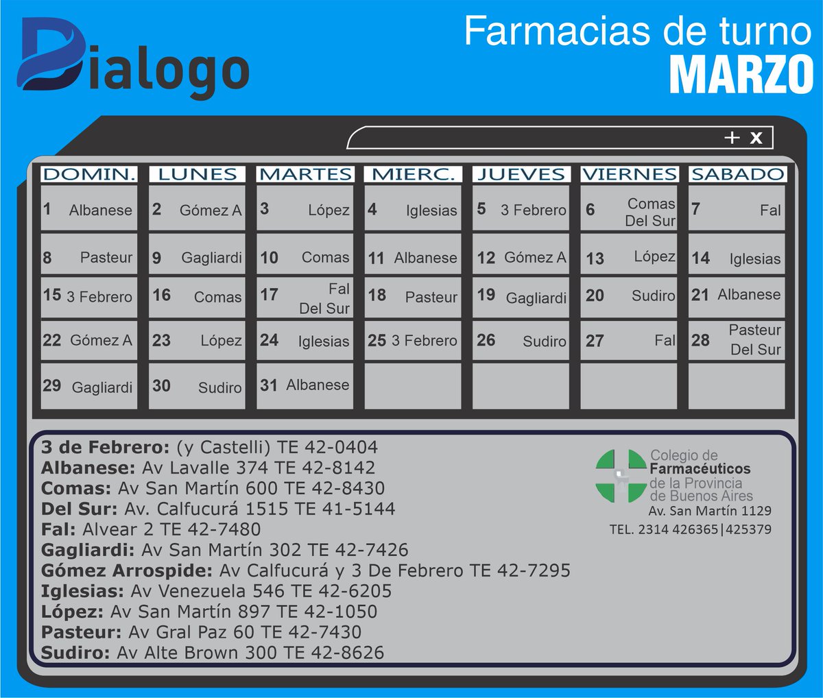 #Bolívar, #farmaciasdeturno mes de Marzo