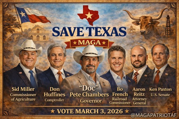 PEGGYEJAMES's tweet photo. On 3/3/26   #Texans   #DocPeteChambers #KenPaxtonTx  #AaronReitz    Must search for these brave loyal conservative names and make sure vote is recorded correctly! https://t.co/DFEesi4wEc