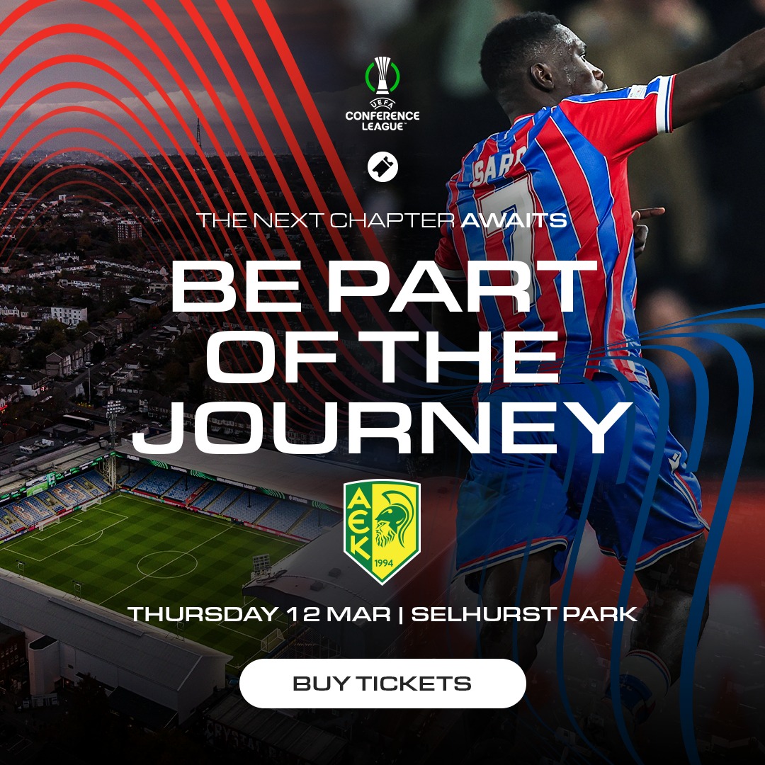 CPFC's tweet photo. Season Ticket Holders have until 17:30 GMT today to purchase their own, reserved seat for our game against AEK Larnaca at Selhurst ⬇️