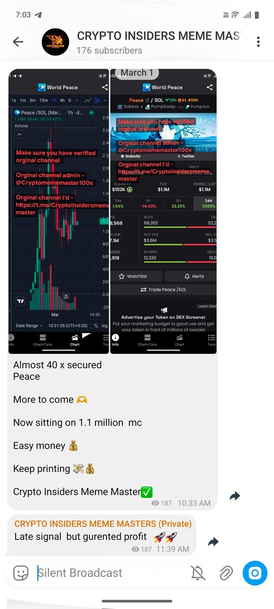 insidermeme1's tweet photo. Good night 🌉 
40x on $worldpeace  from our early alpha call

Subscribes hit top traders list 
Giving back with $SOL
First 100 wallets drop below
#Solana #Memecoins #worldpeace #peace #Solana https://t.co/bOOYqQx6at