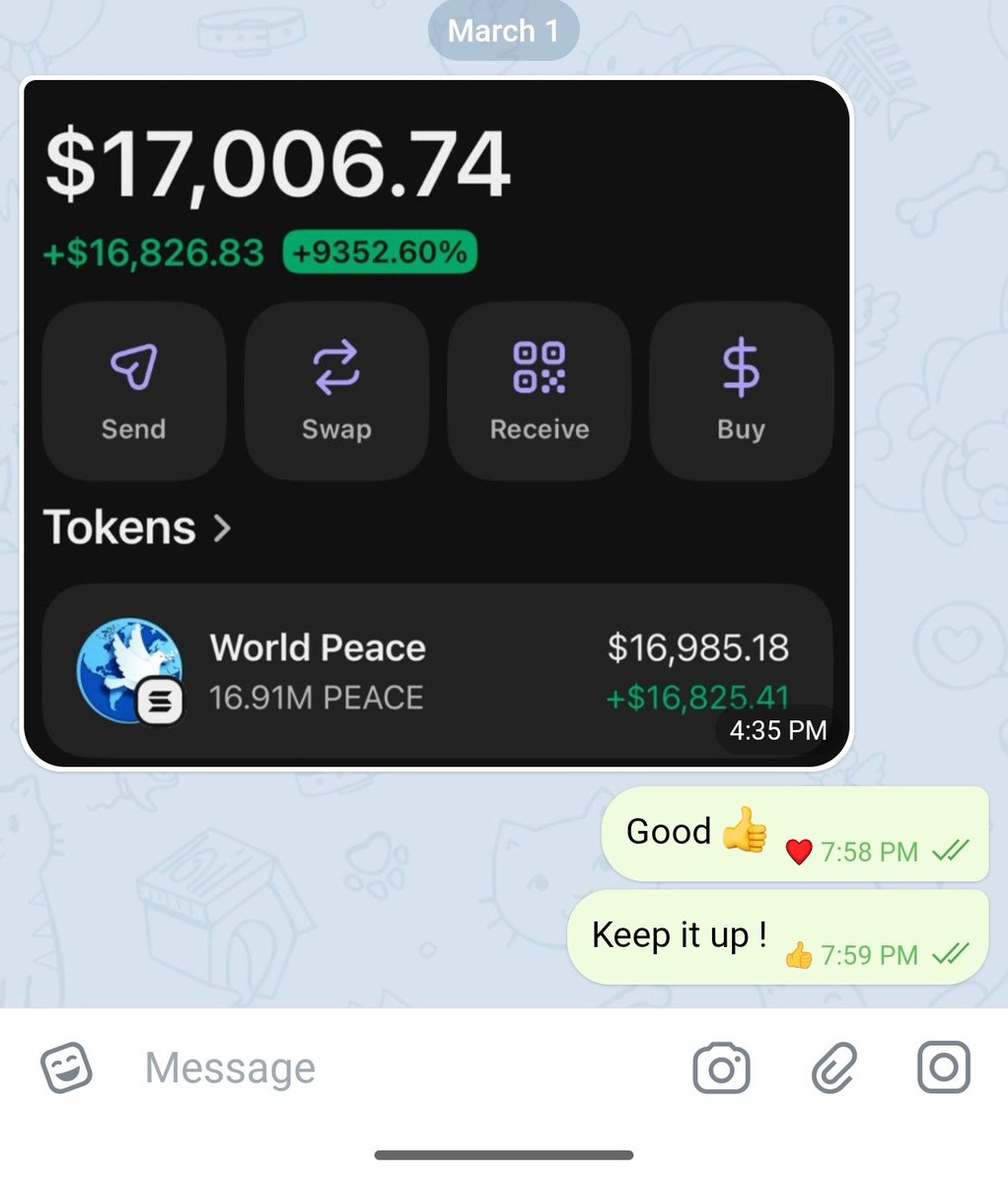 insidermeme1's tweet photo. Good night 🌉 
40x on $worldpeace  from our early alpha call

Subscribes hit top traders list 
Giving back with $SOL
First 100 wallets drop below
#Solana #Memecoins #worldpeace #peace #Solana https://t.co/bOOYqQx6at