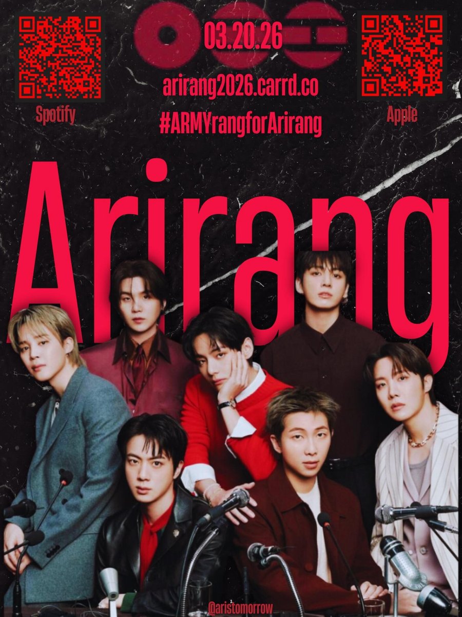 ARIRANG comeback project💜

We are going to put guides, playlists, posters and many more things. Feel free to share what more you'd like to see as well

Stay tuned for more updates and find us through the #

#ARMYrangforARIRANG 

Carrd-> arirang2026.carrd.co