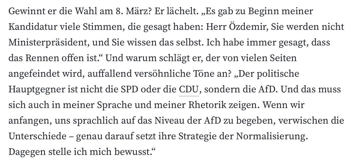 Das ganze Land im Blick! Ein Ministerpräsident muss alle Menschen vertreten, ob sie ihn gewählt haben oder nicht spielt da keine Rolle. <a href="/cem_oezdemir/">Cem Özdemir</a> hat die Klarsicht, aber auch die Demut, die dieses Amt fordert. <a href="/FAZ_Feuilleton/">FAZ Feuilleton</a>