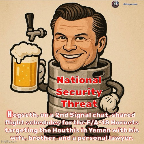 MediaBusters6's tweet photo. Pete Hegseth is the worst Sec DOD ever & certainly the drunkest, most unqualified & incompetent belligerent asshole & bully in US History
Only eclipsed by the
#WorstPOTUSEver
#WorstDOJ
#WorstFBI
#WorstGOP
There is literally not one decent human being in the #TrumpRegime https://t.co/lNsoZfAwnV