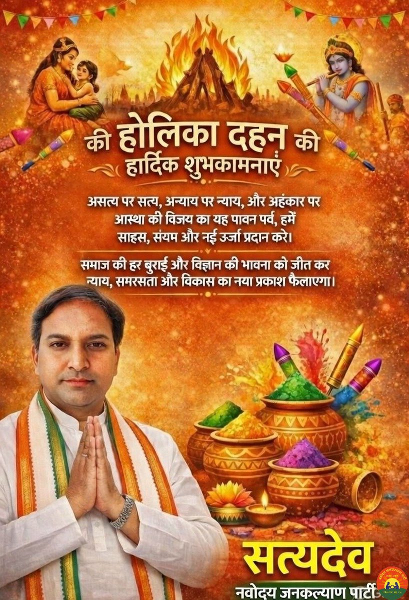 असत्य पर सत्य, अन्याय पर न्याय और अहंकार पर आस्था की विजय का यह पावन पर्व हम सभी को साहस, संयम और नई ऊर्जा प्रदान करे।
इस पावन अवसर पर हम संकल्प लें कि समाज की हर बुराई, भ्रष्टाचार और विभाजन की भावना को जला कर न्याय, समरसता और विकास का नया प्रकाश फैलाएँगे।
#होलिकादहन
#होलिकोत्सव