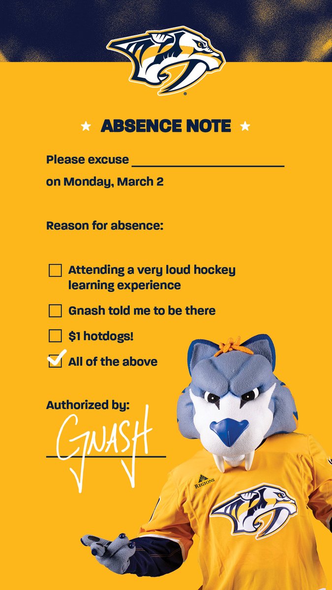 Gnash00's tweet photo. PTO. Preds time off today. https://t.co/0HGsvu7fzG