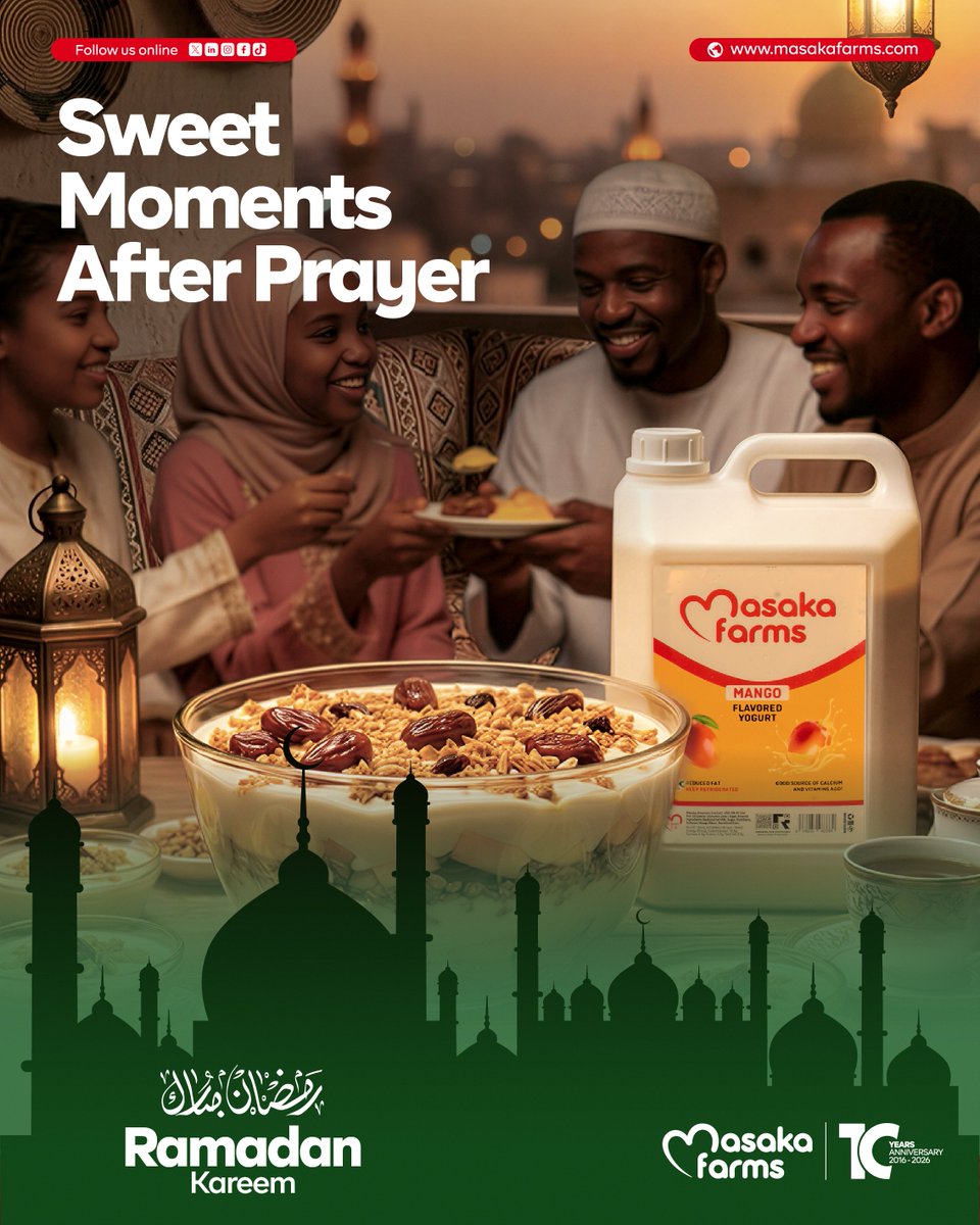 masaka_farms's tweet photo. After Iftar. After prayer.
A little sweetness to end the night.
Masaka Farms Mango Flavored Yogurt now in 5L, perfect for sharing joyful moments together.
#RamadanDessert #ShareGoodness #diary #fyp #RWOX https://t.co/bBNfFn396e