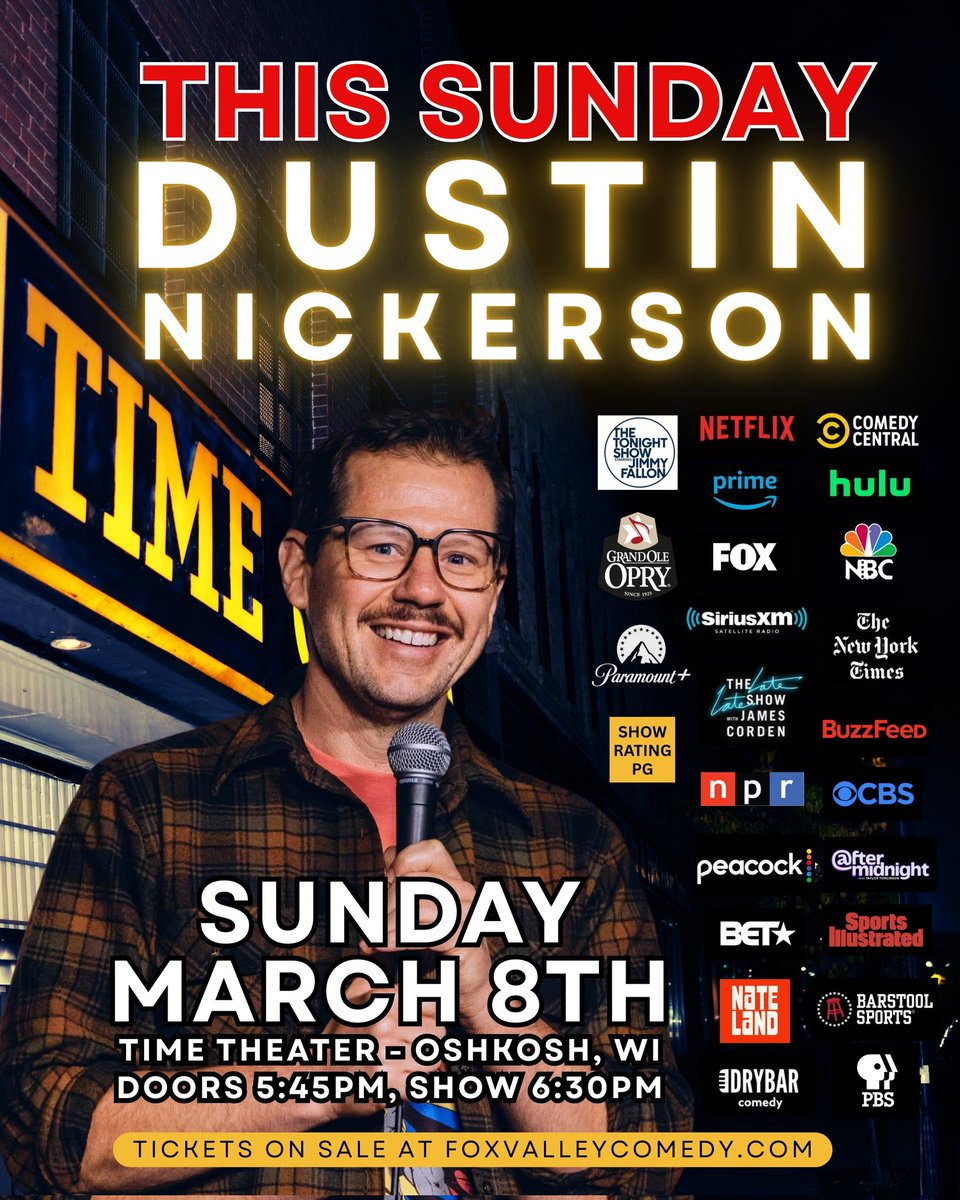 FoxValleyComedy's tweet photo. THIS COMING SUNDAY FUN DAY🔥🎤😆

Don't miss this very special night of comedy with Dustin Nickerson!
Get your tickets at https://t.co/Mu0UArVPNs
Rating: PG

#dustinnickerson #comedy #standupcomedy #discoveroshkosh #downtownoshkosh #oshkosh #foxvalley #comedyclub #natebargatze https://t.co/EYE7sOytdM