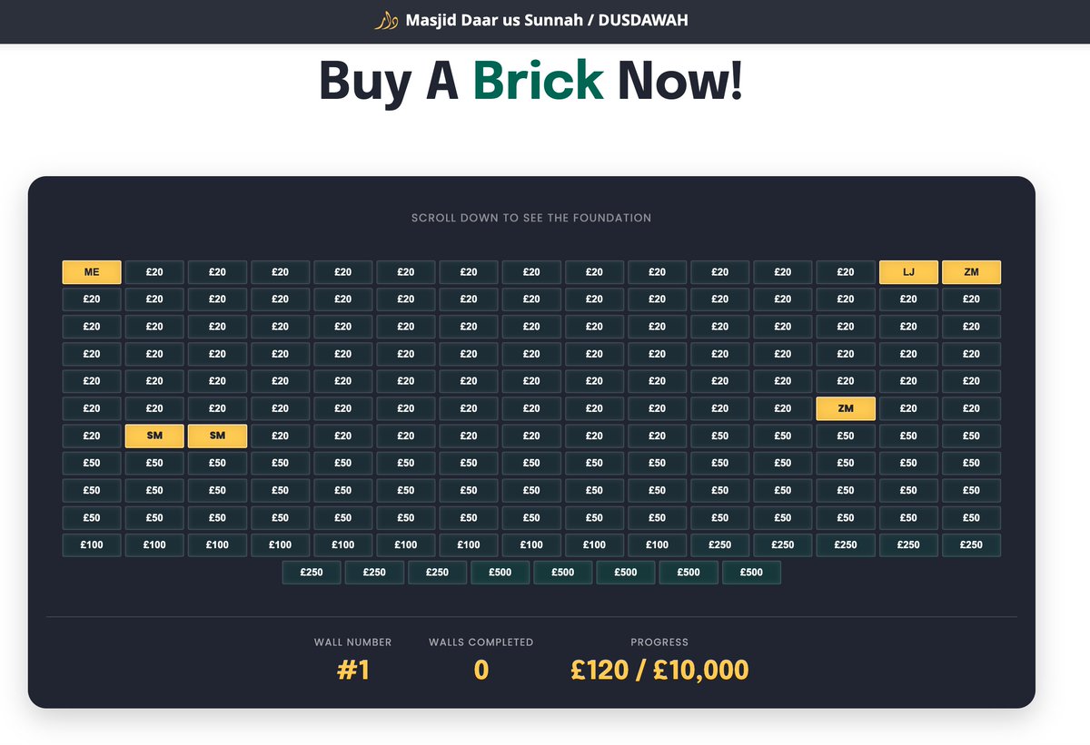 We can clear these bricks today! 🧱✨ - Inshaa'Allah

Just £20 each will get things moving - and if we share this on our Stories, socials, and family group chats, we can clear it in no time. Spread the khair and watch the barakah grow. 🌿

We all want our sins forgiven and our